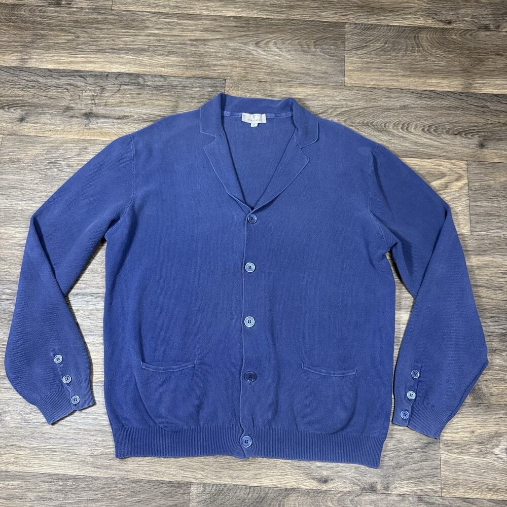 Canali Blue 100% Cotton Long Sleeve Cardigan Sweater 58 US 48 Distressed Look